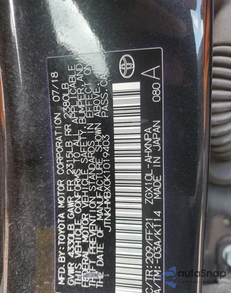 2019 Toyota C-Hr Xle z USA, uszkodzony, nr VIN JTNKHMBX0K1019403